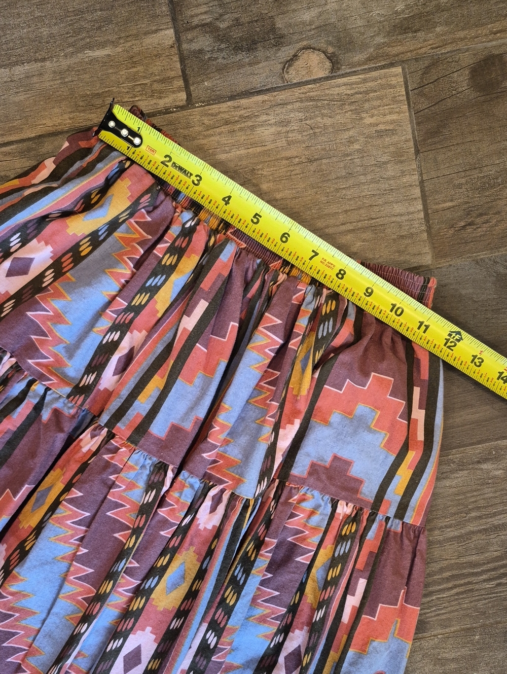 XXS-M Vtg Rockmount Ranch Wear Aztec Print Tiered Elastic Waist Midi Skirt - Picture 3 of 15